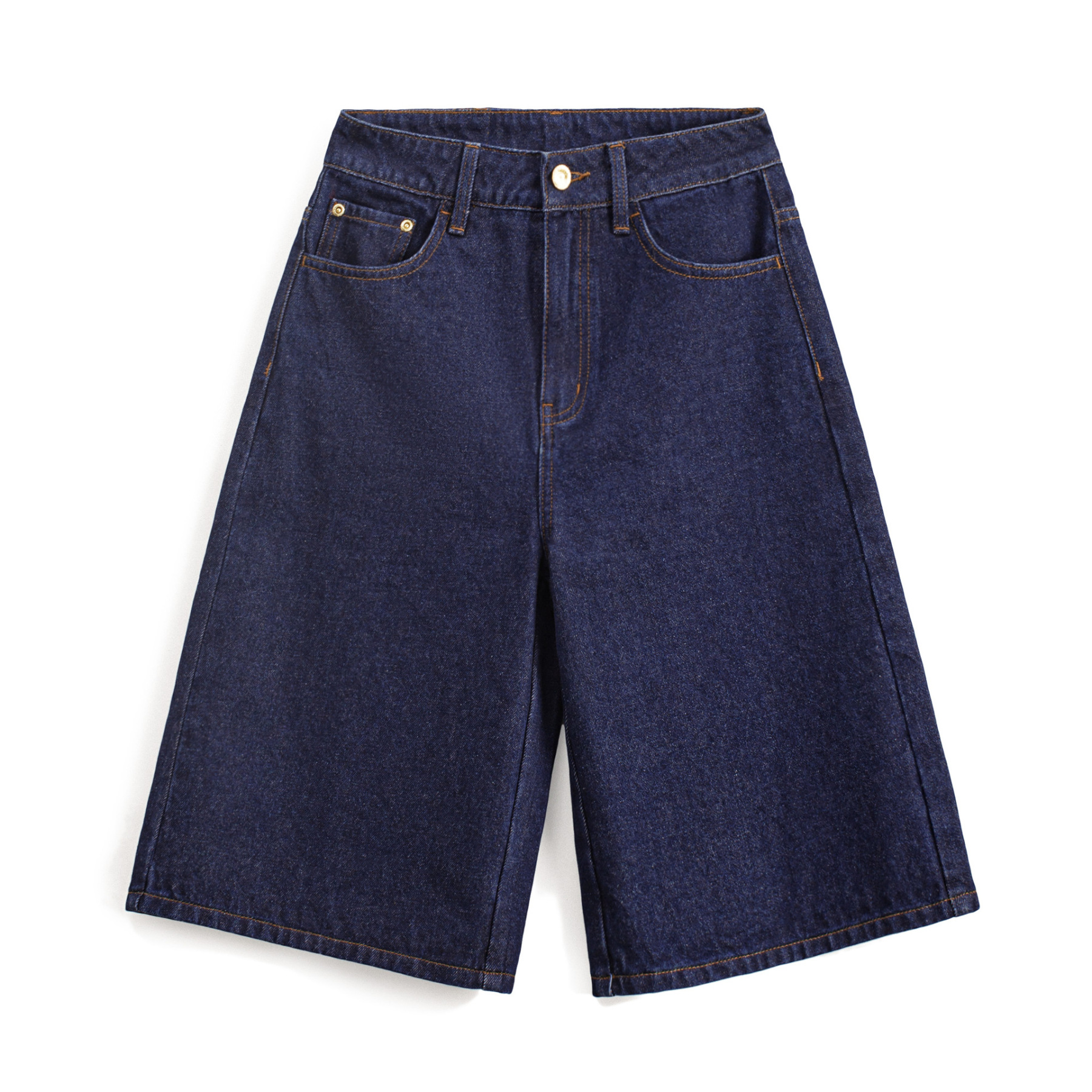 夏日復古深藍丹寧牛仔七分褲新款闊腿顯瘦小個子修腿型褲子女