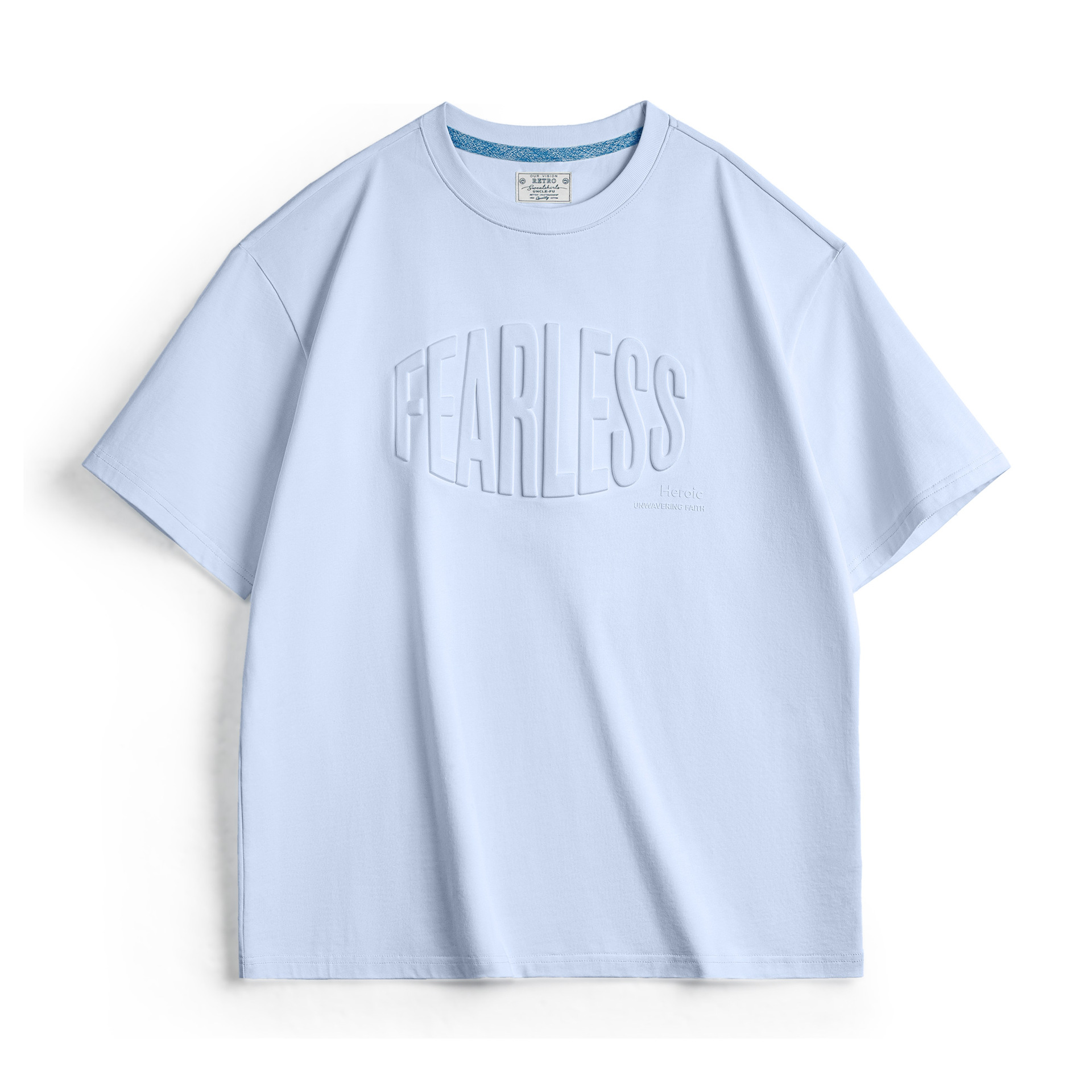 美式休閒3D印花純棉鋼印T恤淡藍透氣寬鬆高街短袖男春夏