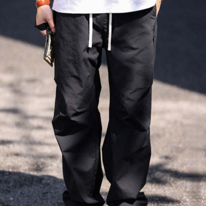 美式復古傘兵褲男士寬鬆褲腳打褶夏季戶外運動休閒工裝褲薄-Retro's Wear