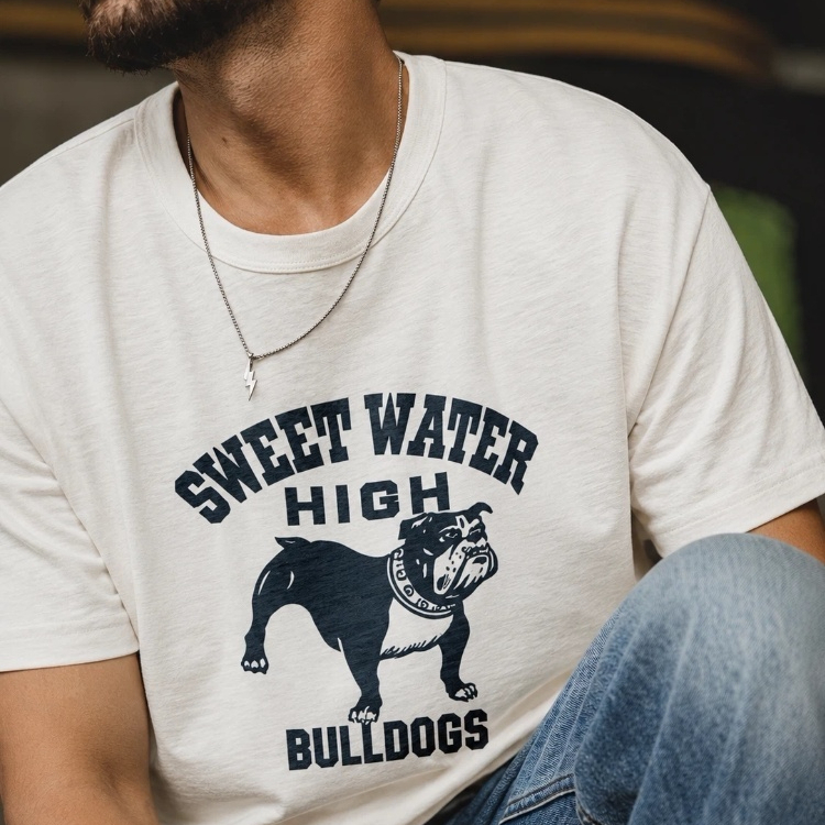 255克老竹節棉短袖T恤男士美式復古Bulldogs鬥牛犬印花上衣