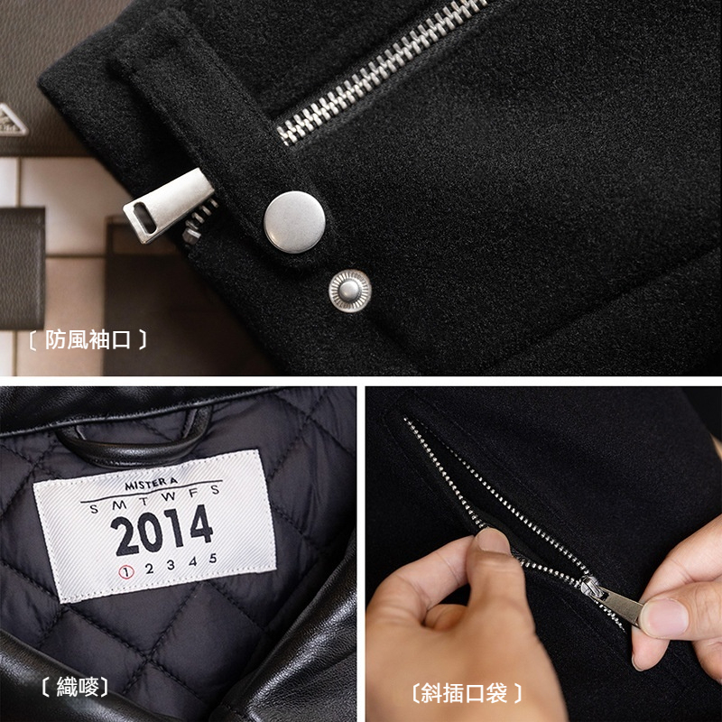 MRA雙拉鍊毛呢棉衣服羊皮領面拼接短款外套加絨行政夾克男冬