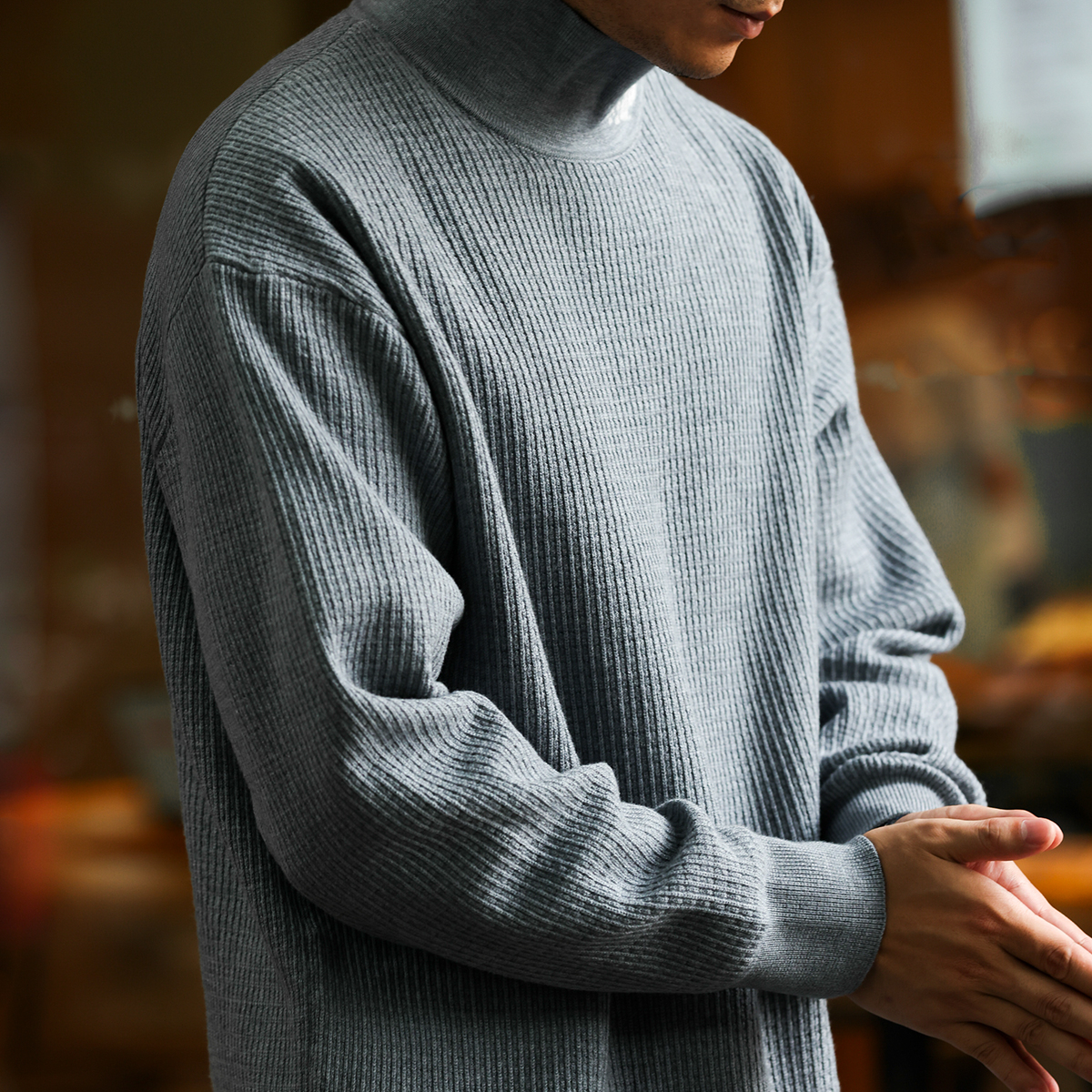 美式590g重磅半高領長袖針織衫男包芯紗提花保暖羊毛上衣