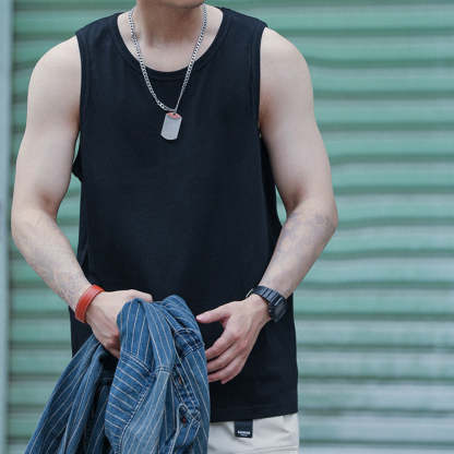 戶外美式背心男重磅復古寬鬆運動無袖棉T恤圓領夏季潮牌坎肩-Retro's Wear