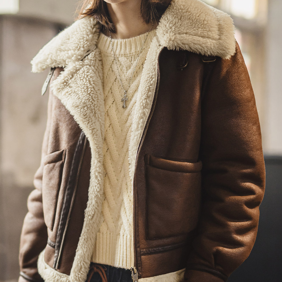 立翻領麂皮仿羊羔毛加厚飛行員短款棉服衣襖夾克外套女士秋冬