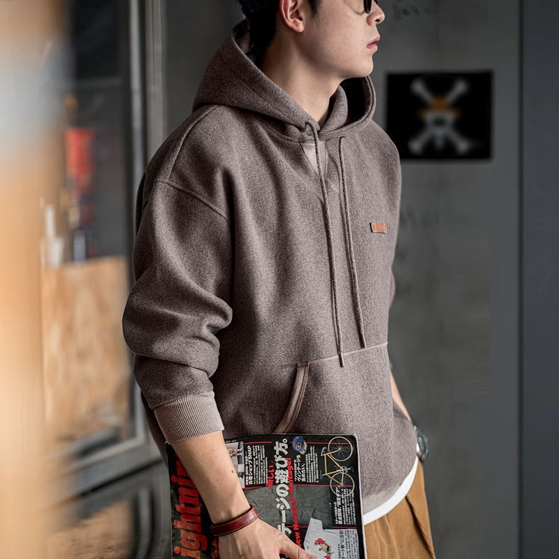 美式復古毛呢連帽衛衣重磅加厚套頭帽衫休閒上衣男秋冬季-Retro's Wear