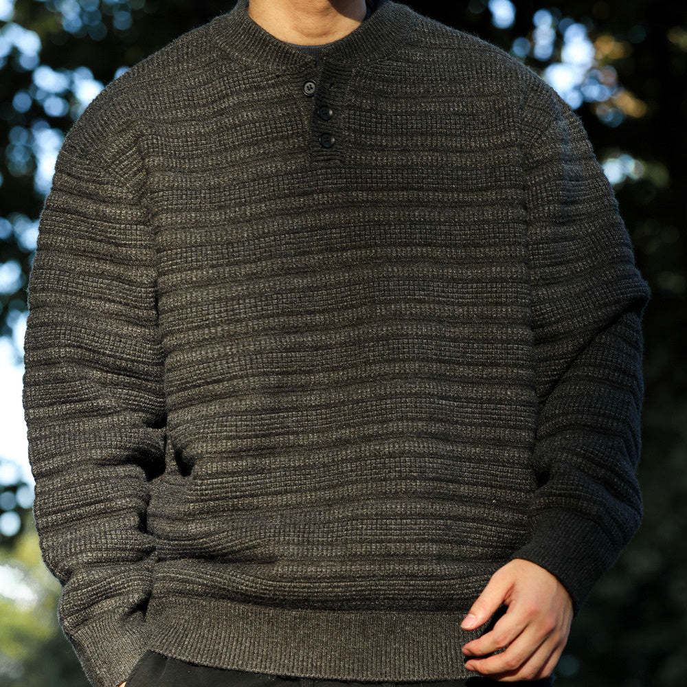 美式慵懶風亨利領針織毛衣男850g重磅復古肌理感上衣-Retro's Wear