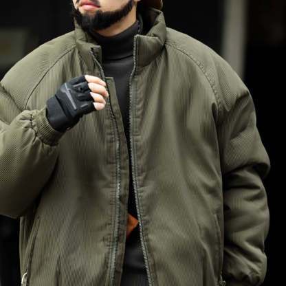 日系復古絨條加厚棉衣男士秋冬款立領設計保暖工裝棉服外套-Retro's Wear