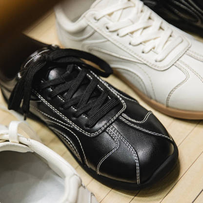 保齡球鞋男款平底方頭德訓賽車鞋通勤小白鞋復古運動休閒鞋子