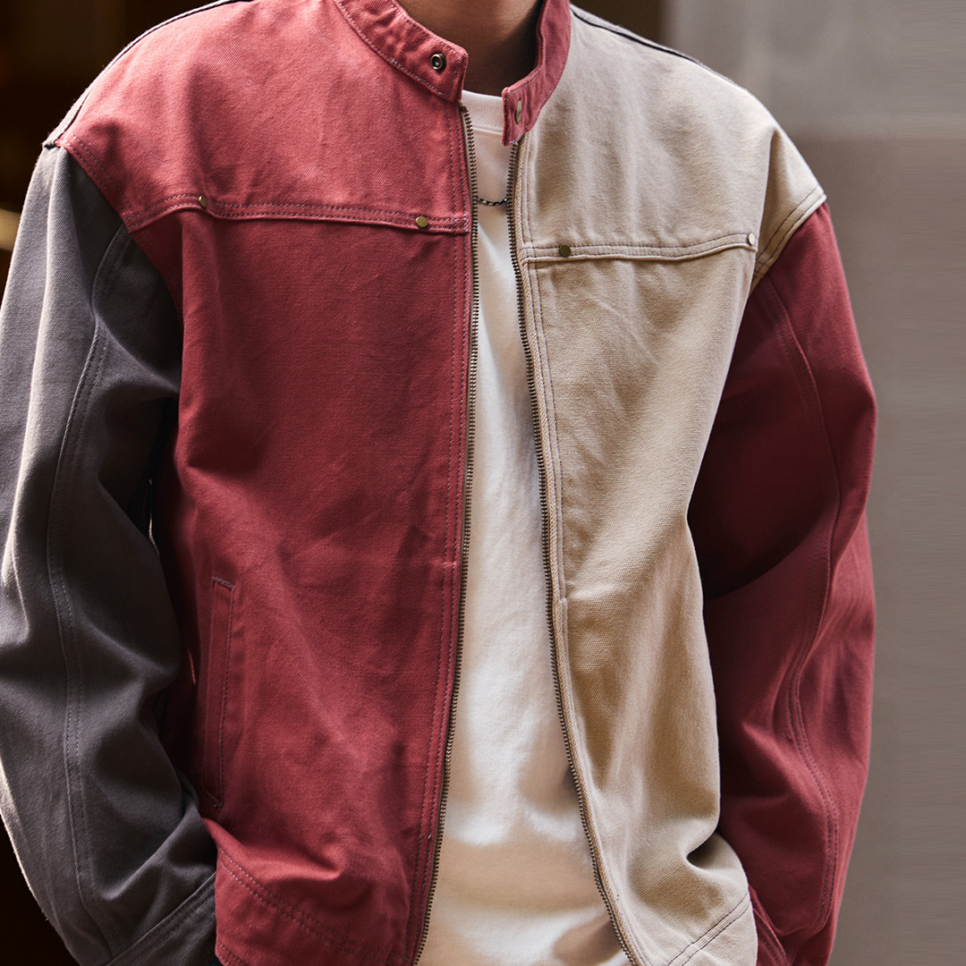 美式撞色哈靈頓拼色工裝夾克外套男款2025秋季重磅休閒獵裝