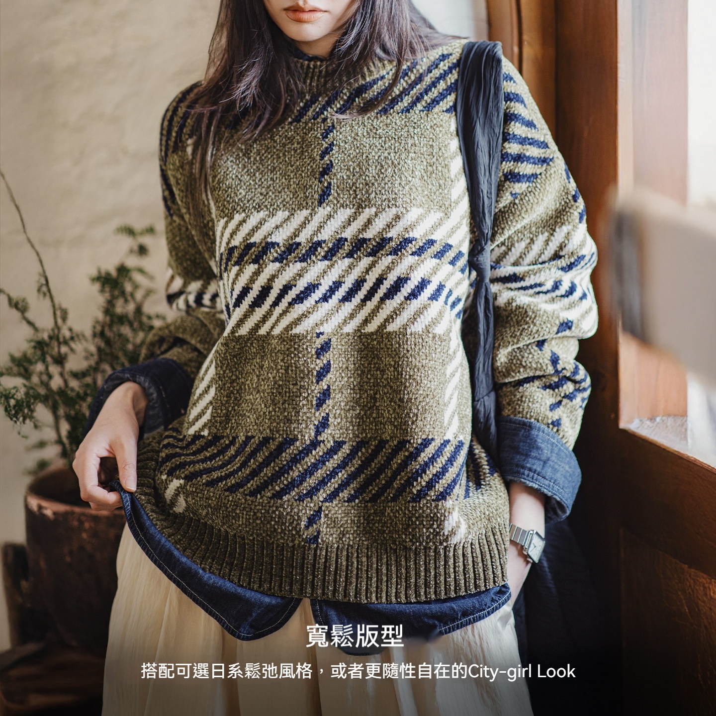 復古雪尼爾格紋寬鬆聖誕套頭保暖加厚實毛衣軟糯針織衫女秋冬