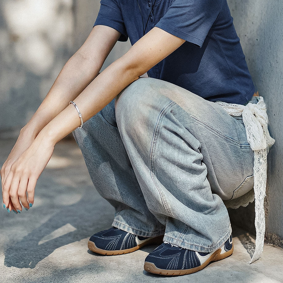 美式復古窄版彎鐮刀水洗做舊牛仔褲直筒闊腿顯瘦長褲子女士春