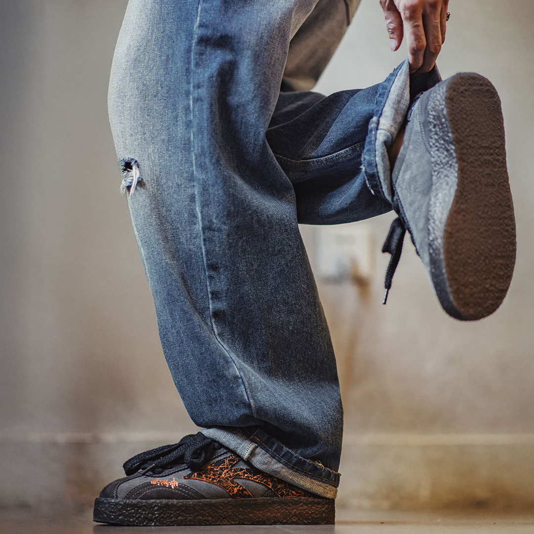 美式火山熔岩厚底板鞋黑色低幫爆裂紋潮流水晶底增高休閒鞋男