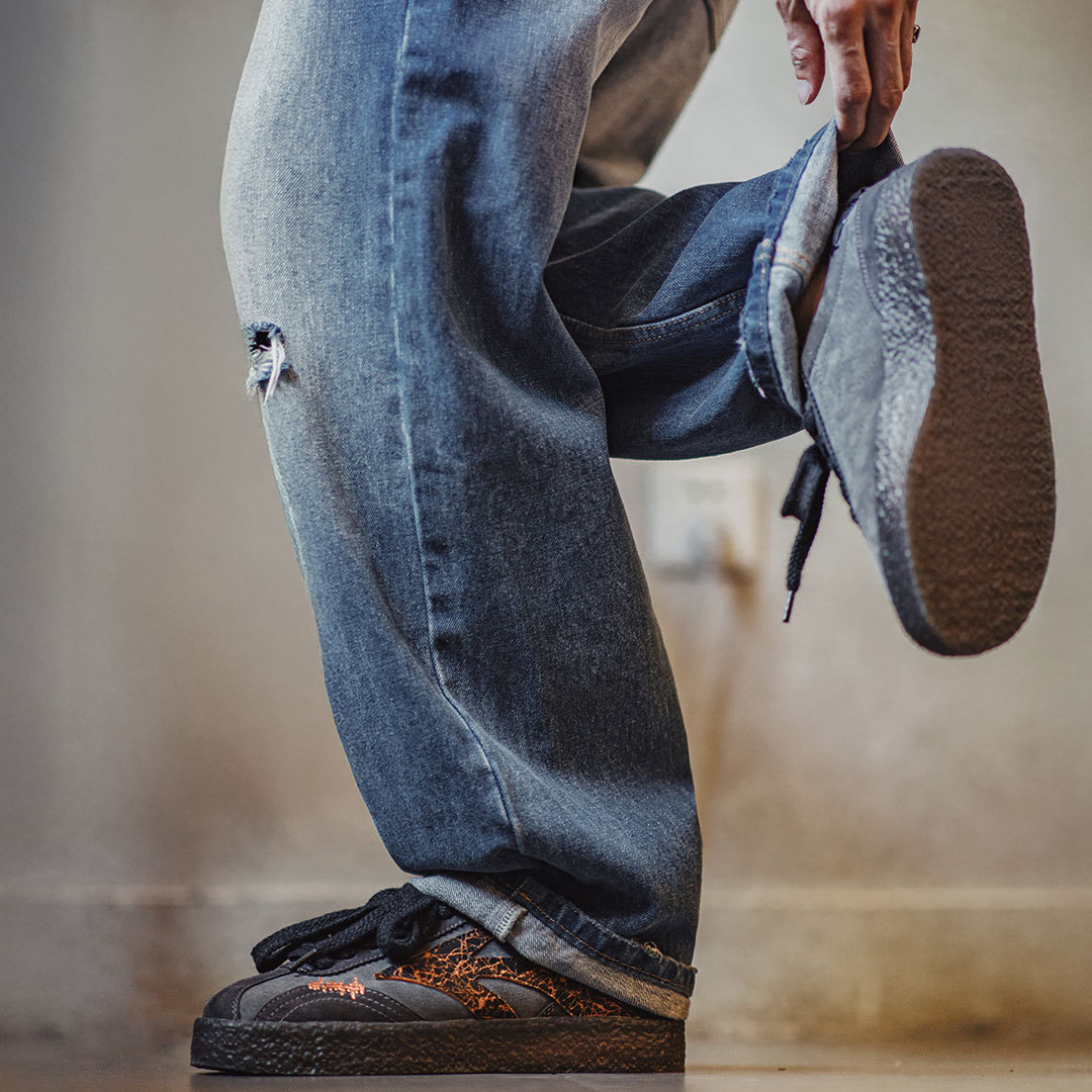 美式火山熔岩厚底板鞋黑色低幫爆裂紋潮流水晶底增高休閒鞋男