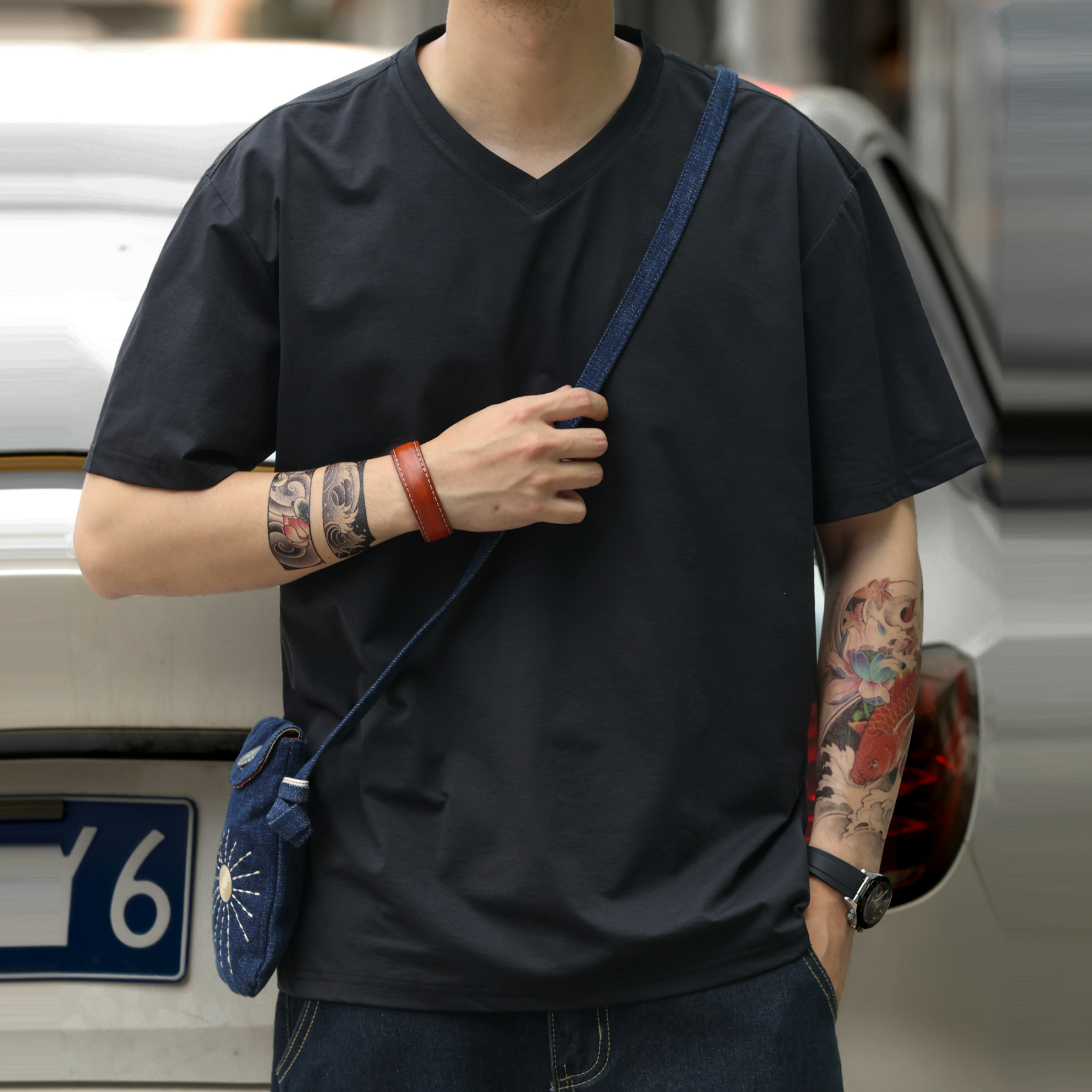 索羅娜生物基小V領短袖T恤男戶外160g輕量感速幹打底衫