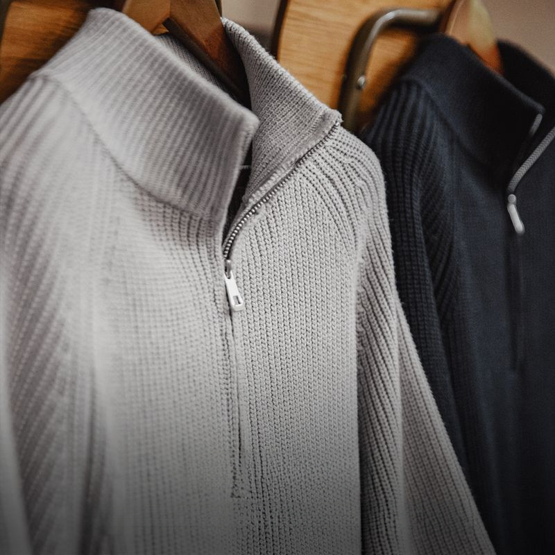 美式復古半拉鍊立領毛衣套頭打底高領針織衫上衣男秋冬-Retro's Wear