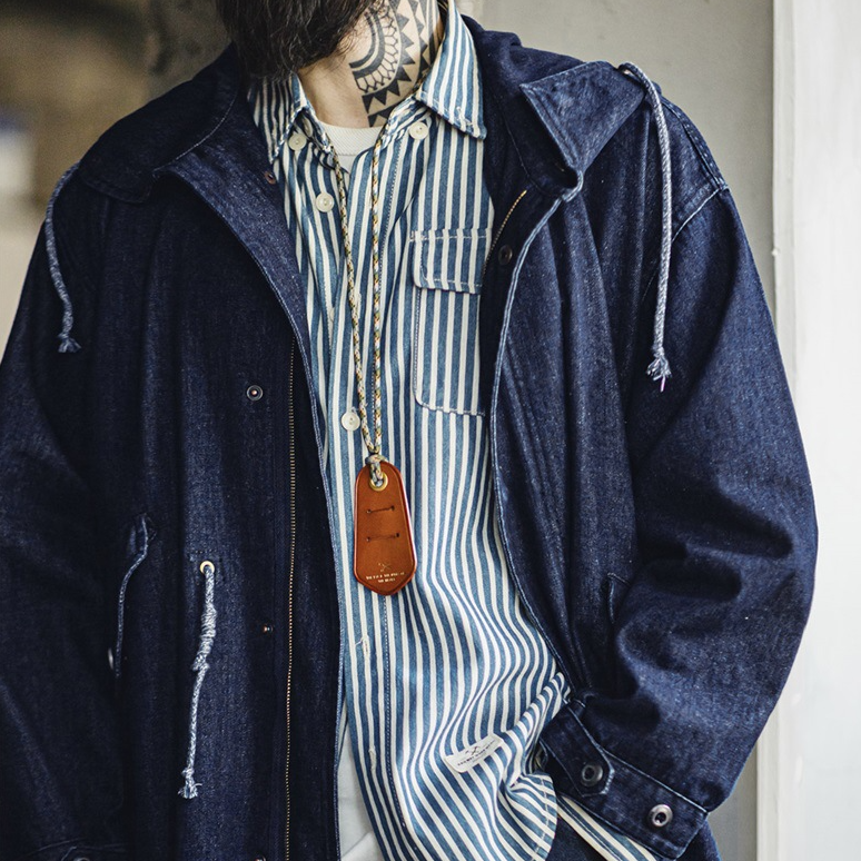 美式復古M51丹寧牛仔魚尾風衣寬鬆中長款連帽外套男秋季-Retro's Wear