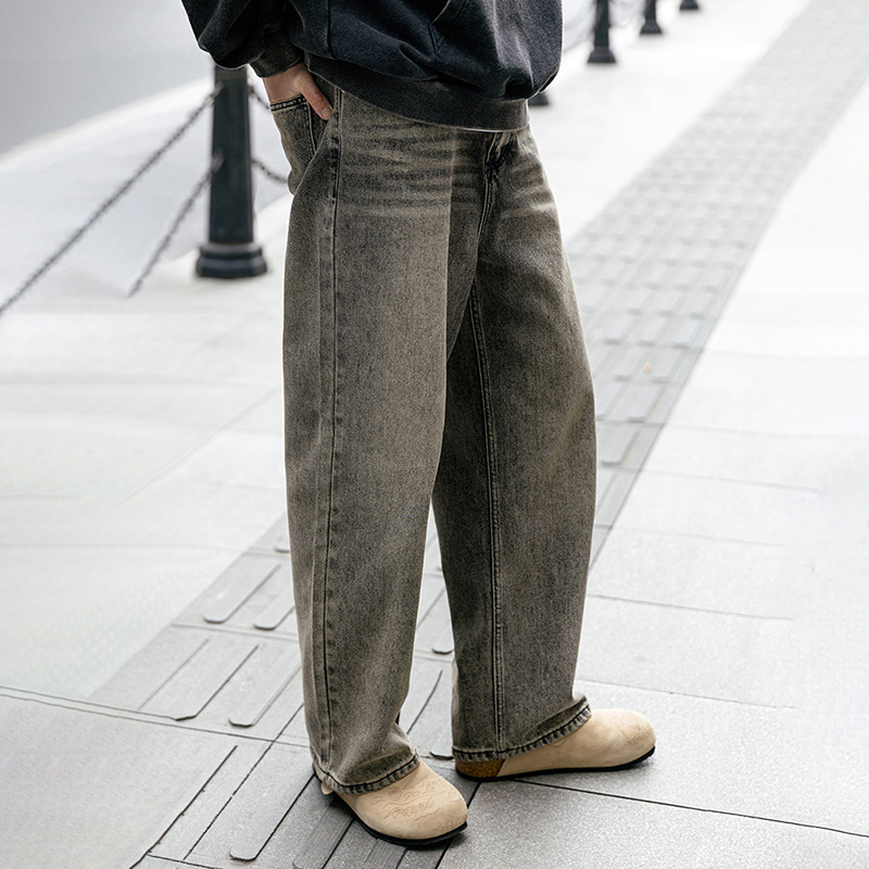 MRA復古水洗丹寧牛仔褲寬鬆直筒闊腿休閒長褲子男士春夏季