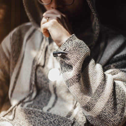 美式復古巴哈半開襟連帽衛衣套頭針織衫薄款垂感外套男春