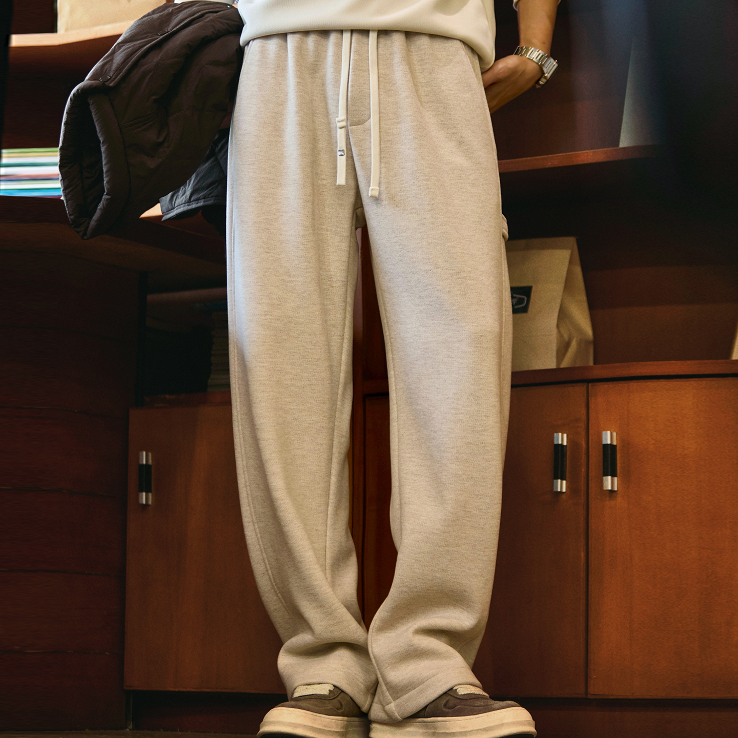 470g重磅加絨直筒休閒褲男2025冬季新款寬鬆加厚保暖衛褲運動長褲