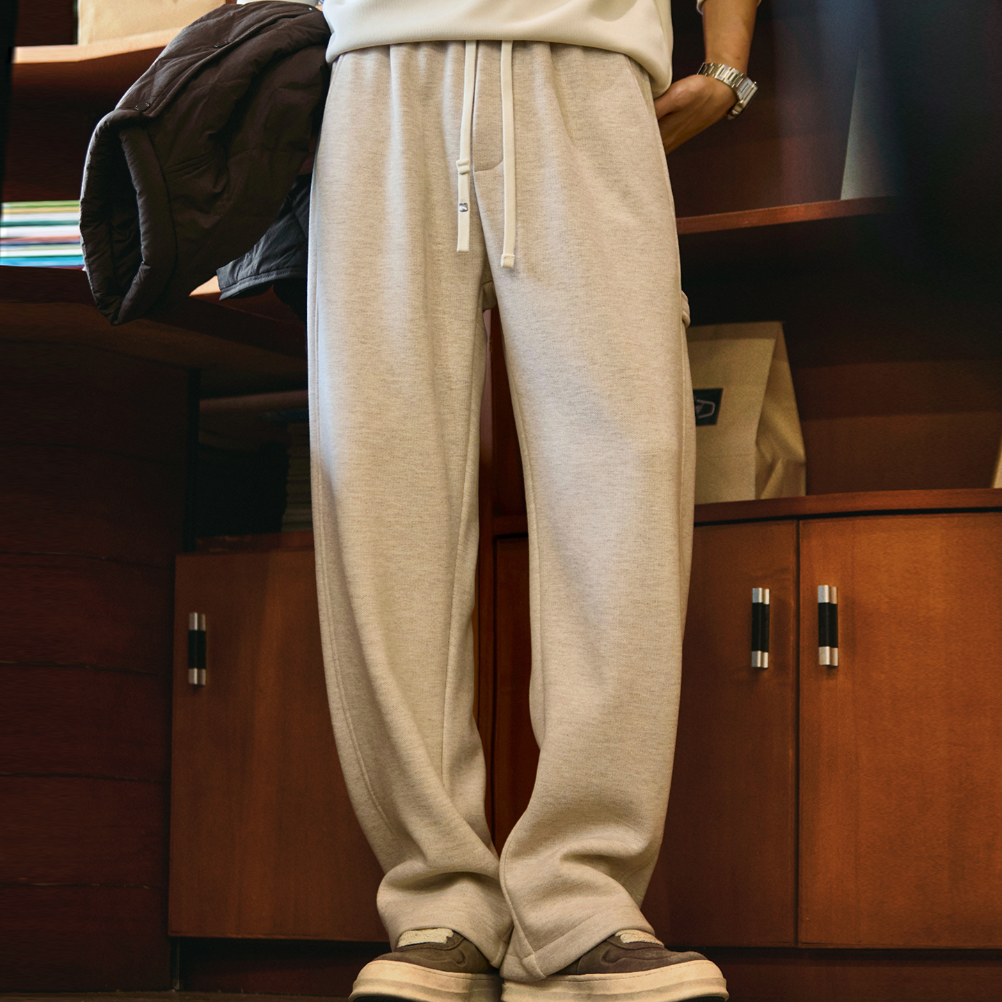 470g重磅加絨直筒休閒褲男2025冬季新款寬鬆加厚保暖衛褲運動長褲