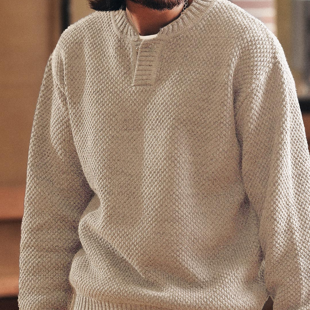 美式重磅亨利領粗針毛衣男秋冬款老錢楓加厚保暖硬漢針織衫