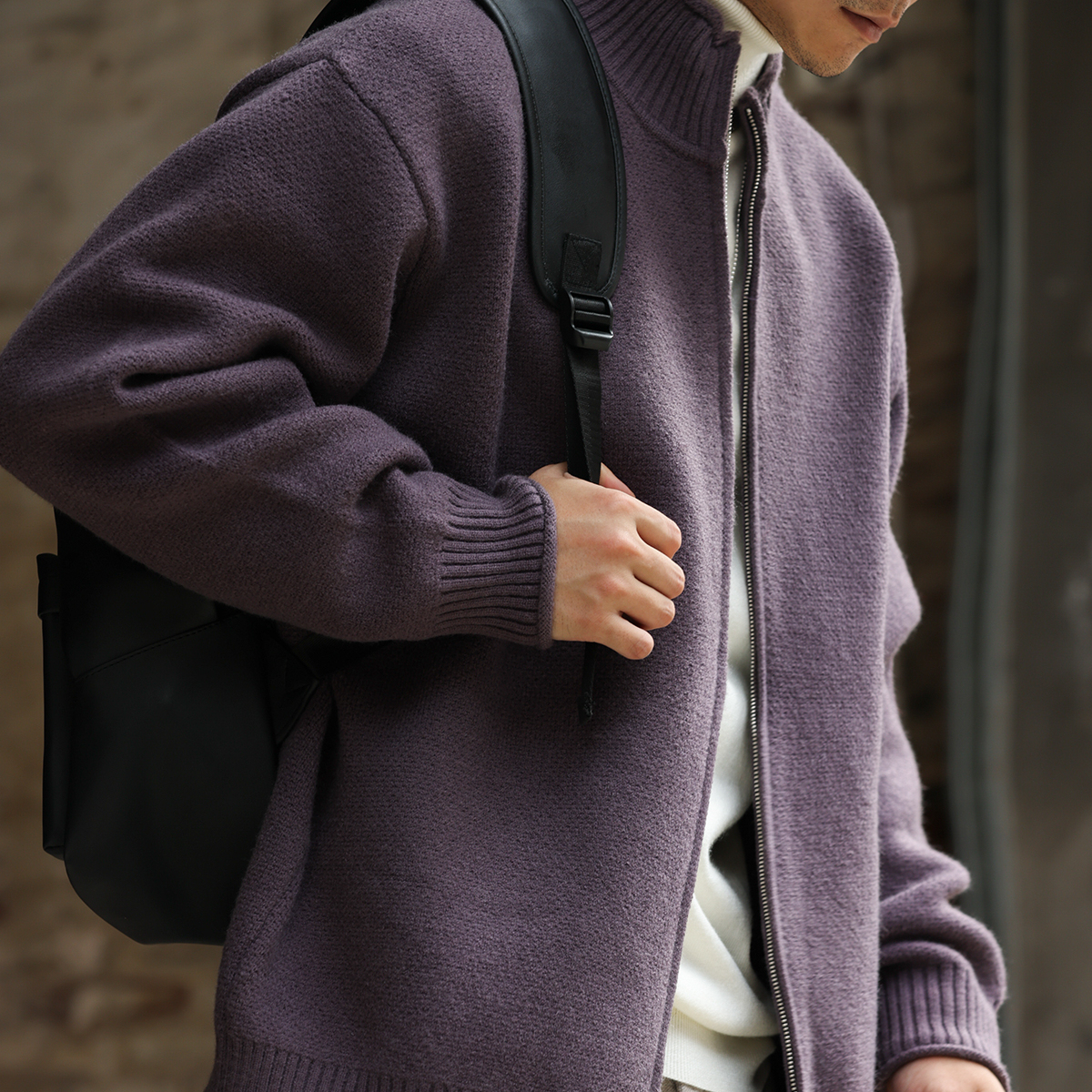 美式復古750g重磅拉鍊開衫毛衣男粗針休閒立領針織外套