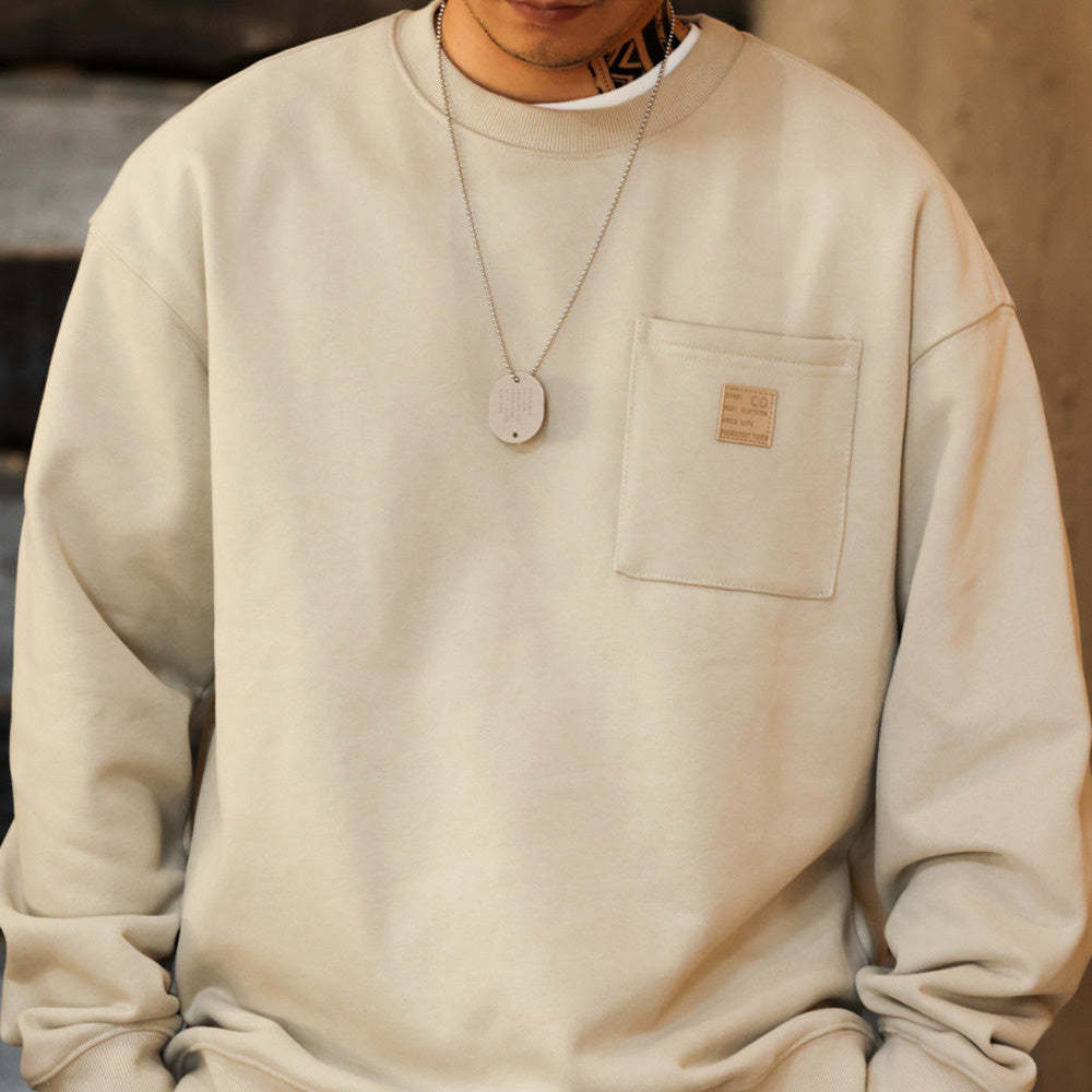 美式休閒復古重磅圓領衛衣男寬鬆毛圈底抓絨vintage打底外套-Retro's Wear