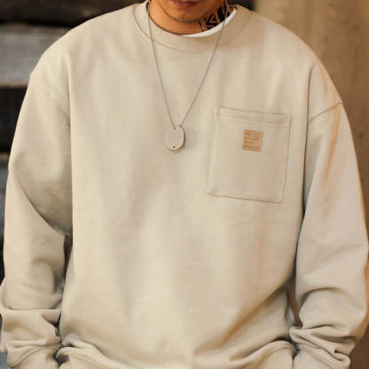 美式休閒復古重磅圓領衛衣男寬鬆毛圈底抓絨vintage打底外套-Retro's Wear