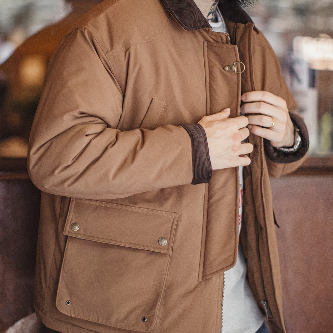 美式復古咖色棉服外套獵裝燈芯絨拼接巴恩風夾克男秋冬