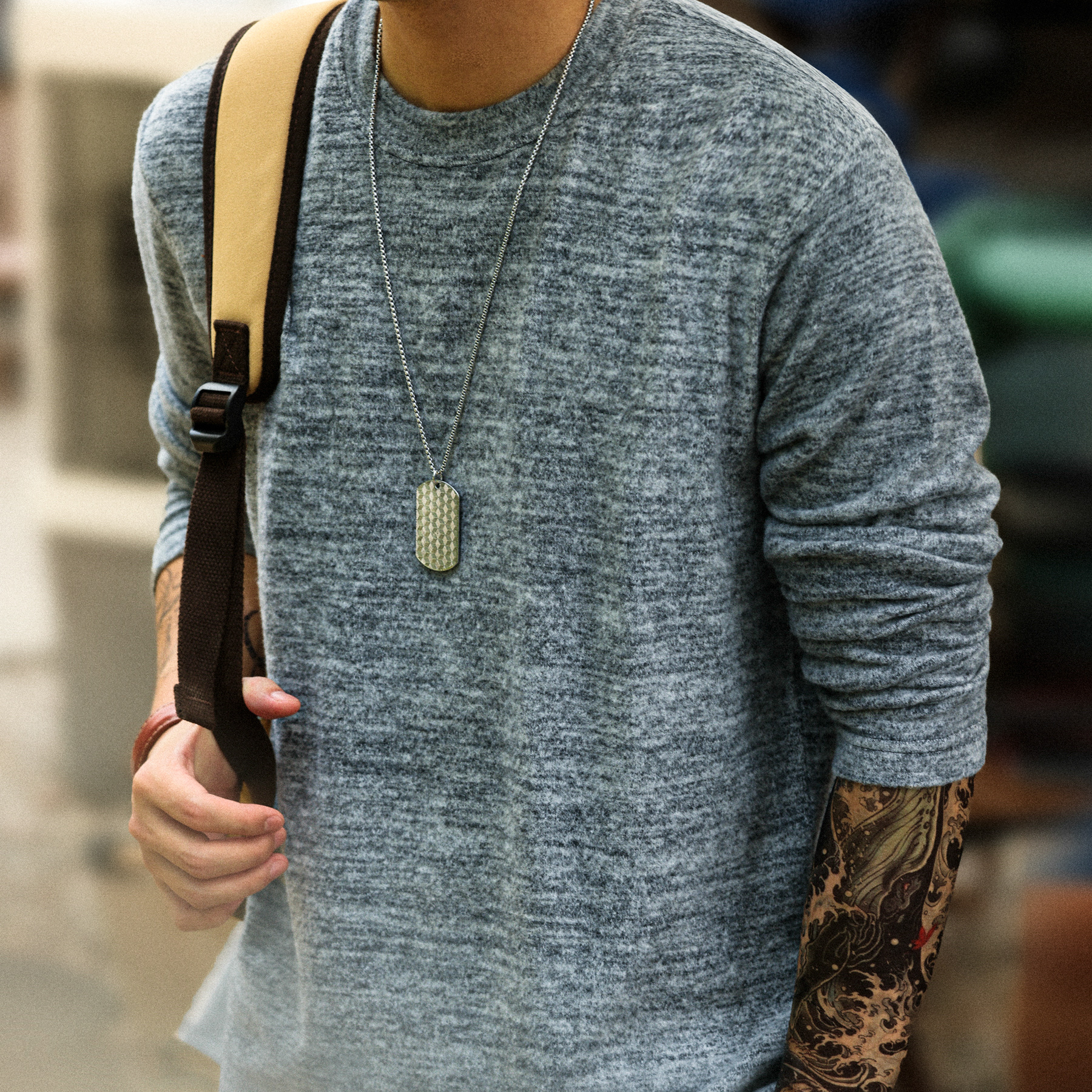 彈性軟糯垂感花紗長袖T恤男美式高級感250g休閒打底衫秋