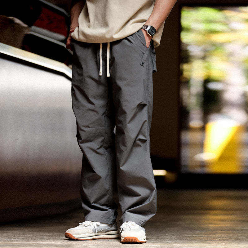 美式復古傘兵褲男士寬鬆褲腳打褶夏季戶外運動休閒工裝褲薄-Retro's Wear