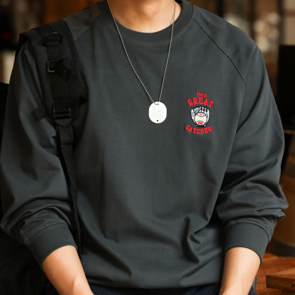 美式重磅300g刺繡長袖T恤男衣擺開衩插肩袖設計打底衫秋