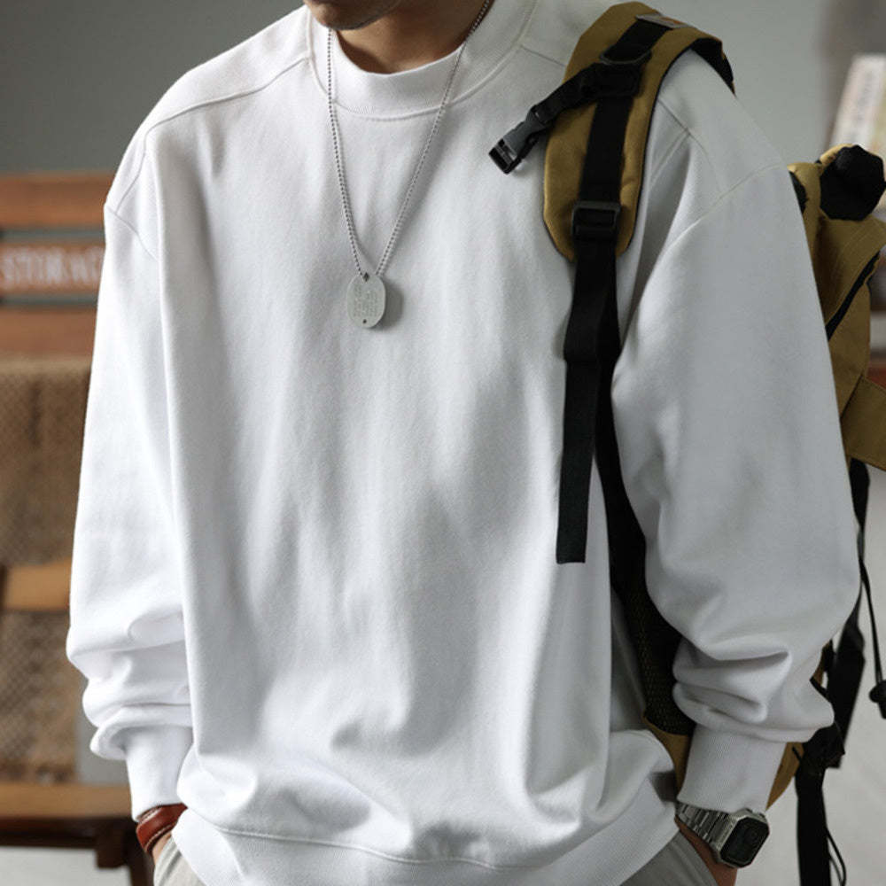 日系復古阿爾曼重磅衛衣男寬鬆圓領390g螺紋拼接淨版上衣秋-Retro's Wear