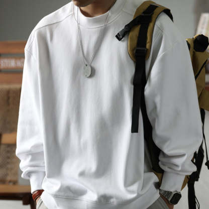 日系復古阿爾曼重磅衛衣男寬鬆圓領390g螺紋拼接淨版上衣秋-Retro's Wear