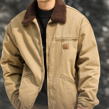 美式重磅羊羔絨夾克男寬鬆抗寒保暖底特律硬漢工裝外套