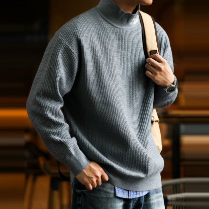 美式590g重磅半高領長袖針織衫男包芯紗提花保暖羊毛上衣
