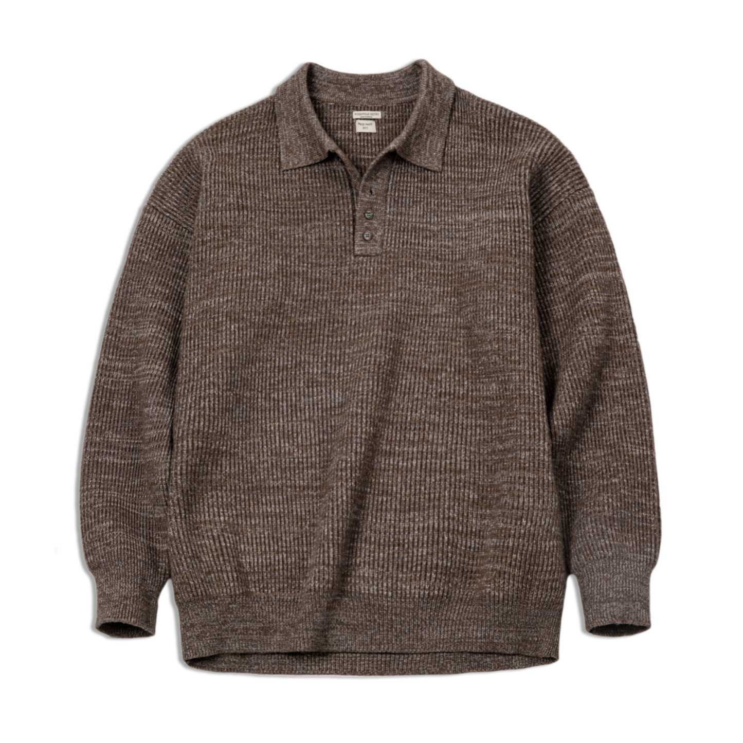 美式復古針織polo衫慵懶風寬鬆翻領套頭雜色毛衣男秋冬-Retro's Wear