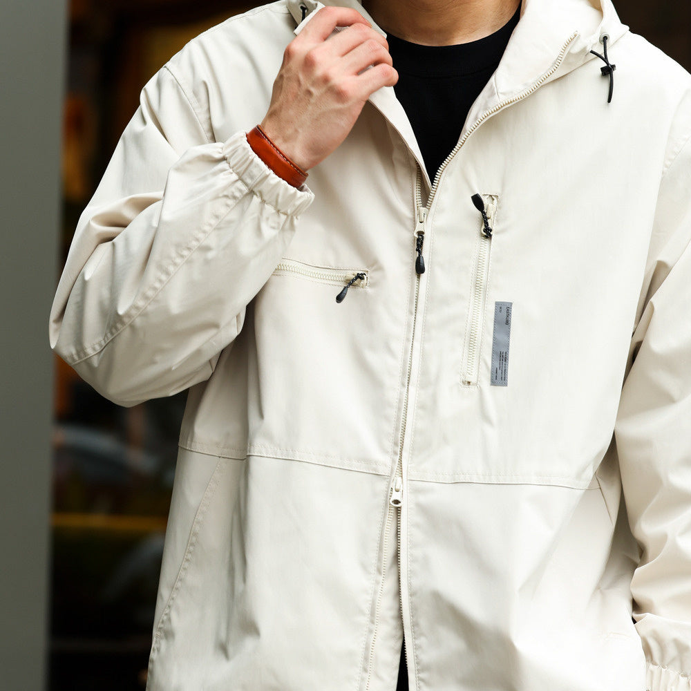 美式戶外運動衝鋒衣男寬鬆連帽工裝機能防潑水休閒夾克登山服-Retro's Wear