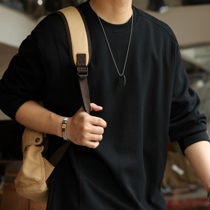 美式休閒280g拼接款長袖T恤男馬鞍肩設計cleanfit打底衫