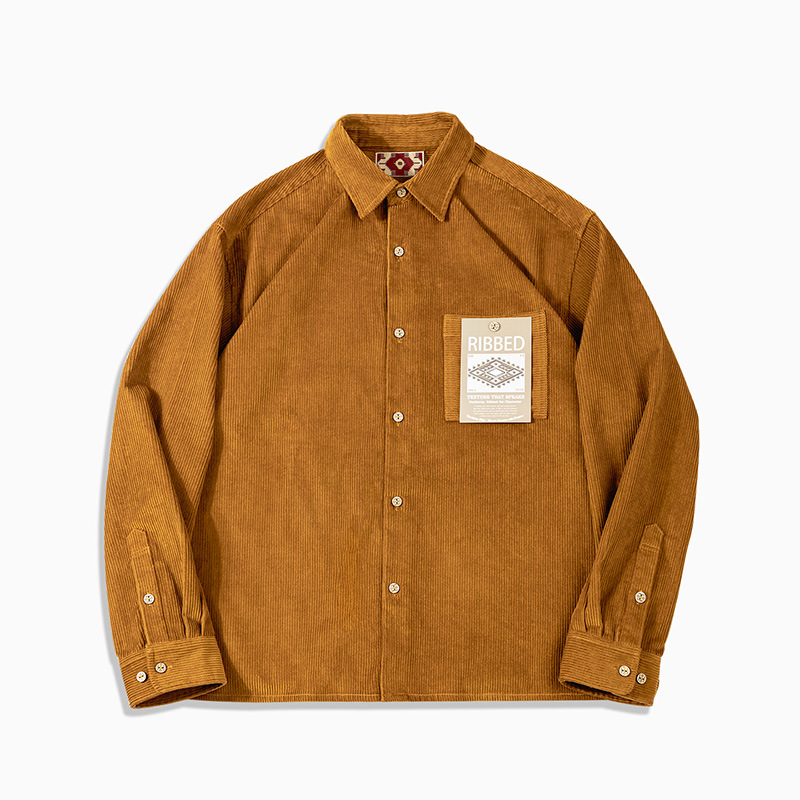 MRA日系薑黃色粗坑燈芯絨長袖襯衫美拉德納瓦霍疊穿外套寸衣