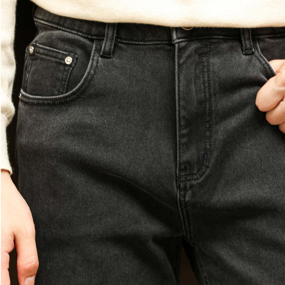 美式復古黑色牛仔褲男洗水做舊中腰窄版闊腿直筒長褲子-Retro's Wear