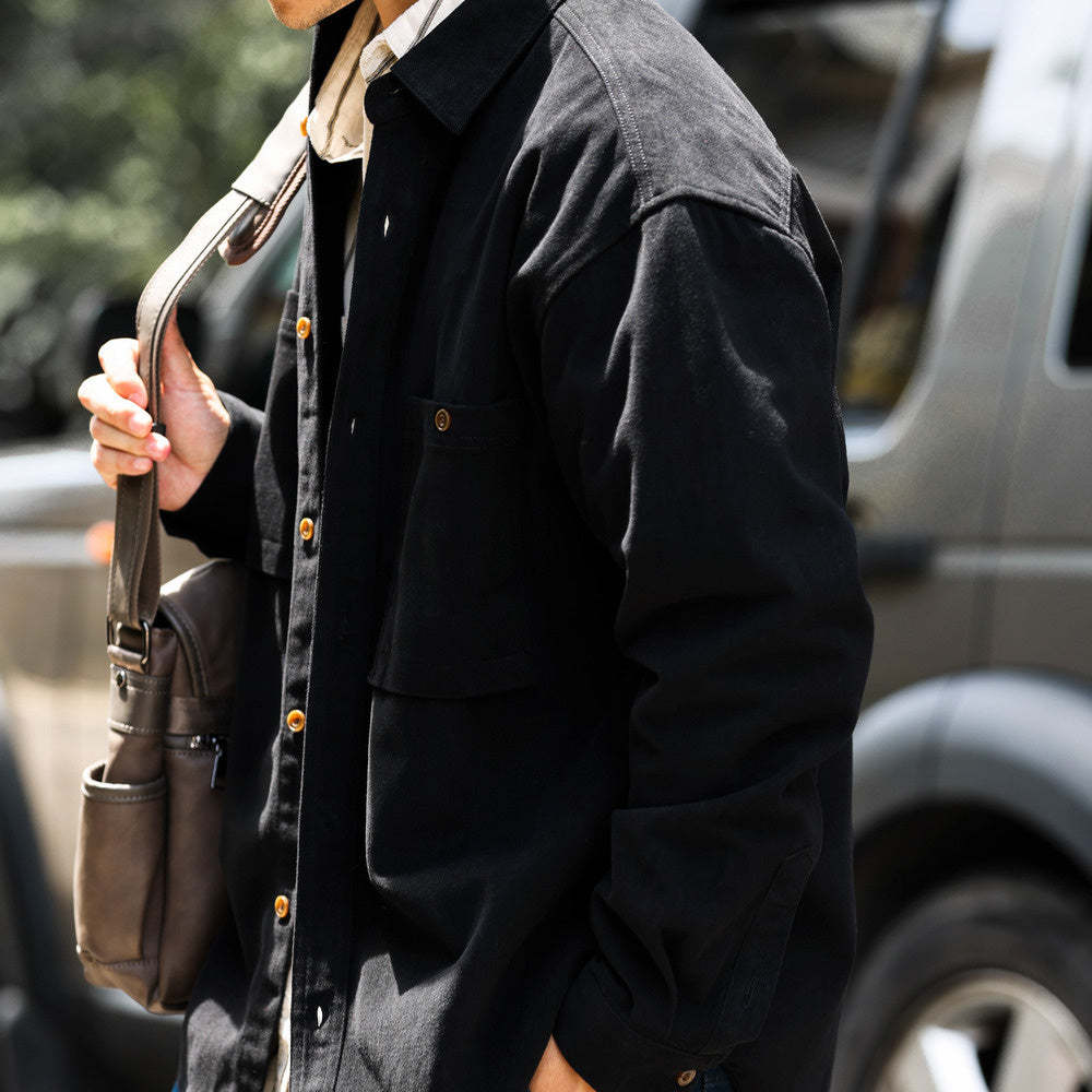 美德拉復古色系長袖襯衫男水洗純棉疊穿外搭日系襯衣外套秋-Retro's Wear