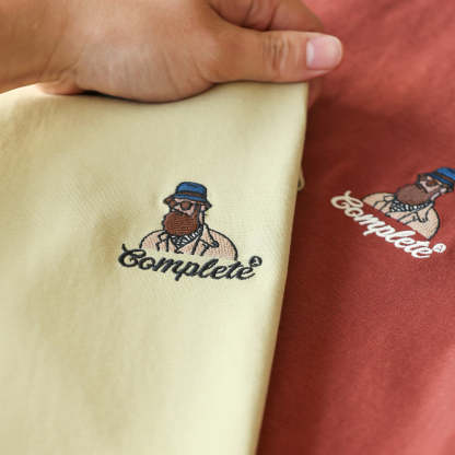 美式休閒趣味刺繡短袖T恤男210g雙面棉安可拉紅色打底衫