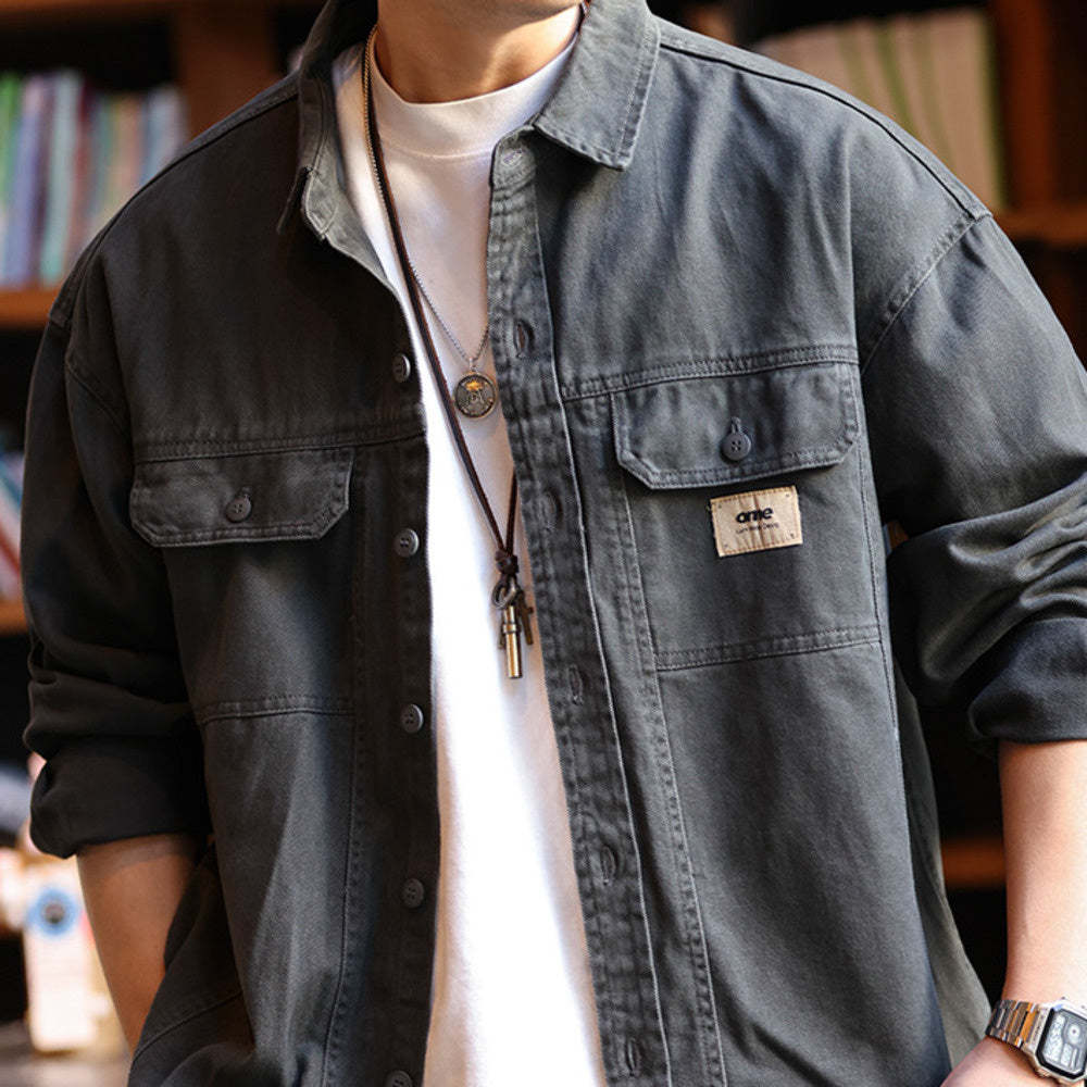 美式復古工裝男士長袖襯衫外套純棉重磅疊穿獵裝襯衣夾克秋-Retro's Wear