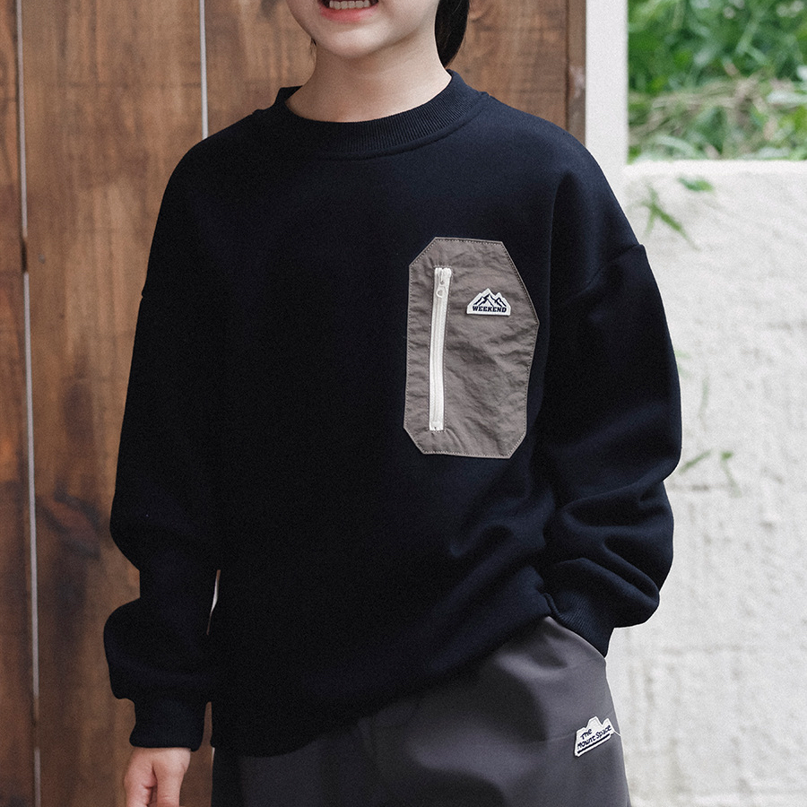 男童加絨衛衣2025冬季新款男童口袋拼接上衣兒童百搭圓領長袖