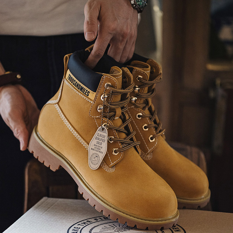 秋季新款美式大黃靴男休閒中幫馬丁靴戶外登山靴復古工裝靴子-Retro's Wear