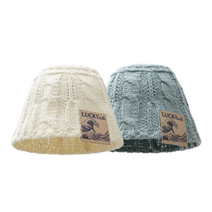 白色針織鏤空編織毛線漁夫帽大頭圍圓頂水桶立體盆帽子女士春