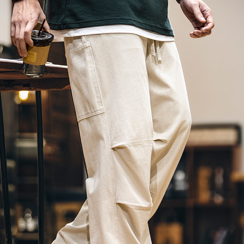 美式褶皺休閒褲男寬鬆直筒春夏2025新款多口袋工裝褲子男款傘兵褲