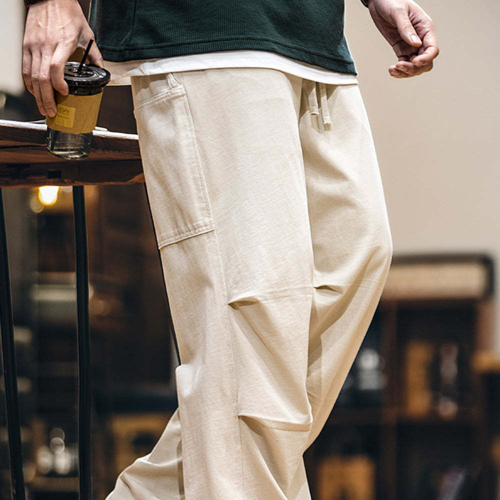 美式褶皺休閒褲男寬鬆直筒春夏2025新款多口袋工裝褲子男款傘兵褲