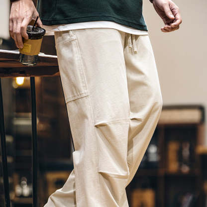 美式褶皺休閒褲男寬鬆直筒春夏2025新款多口袋工裝褲子男款傘兵褲